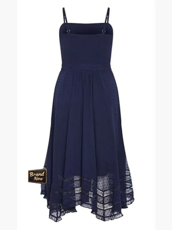 Plus Size Cocktail Dress with Lace Trim Adjustable Straps Midi Length - Picture 5 of 6